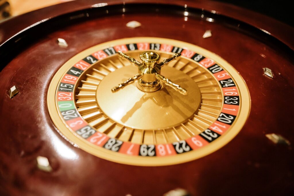 Luxurious Golden Roulette Wheel at Casino Gaming Table